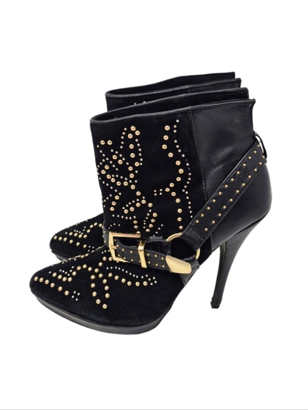 Black and Gold Studded Women's Ankle Boots